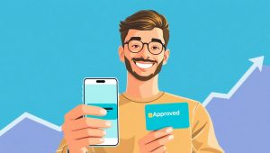 Мужчина без справок получает займ онлайн на карту через смартфон.